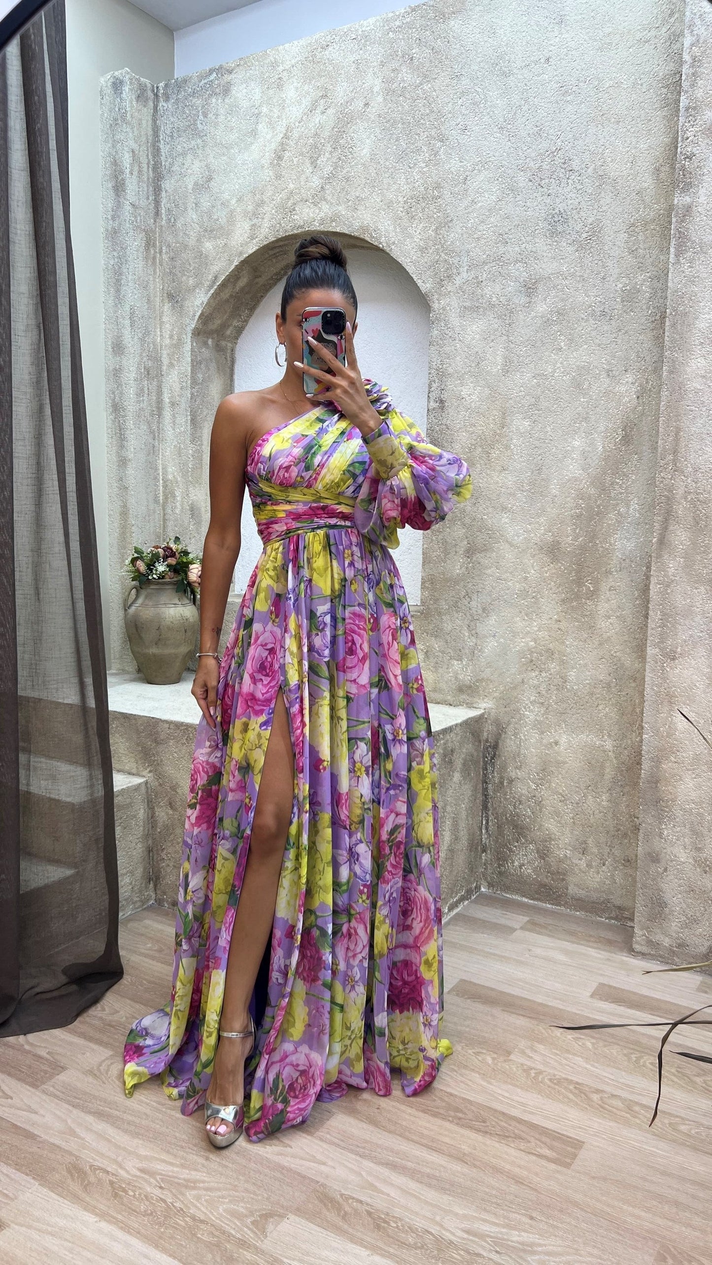 Damen Elegantes Kleid Langarm Fließend Festliches Hochzeitskleid in verschiedenen Farben
