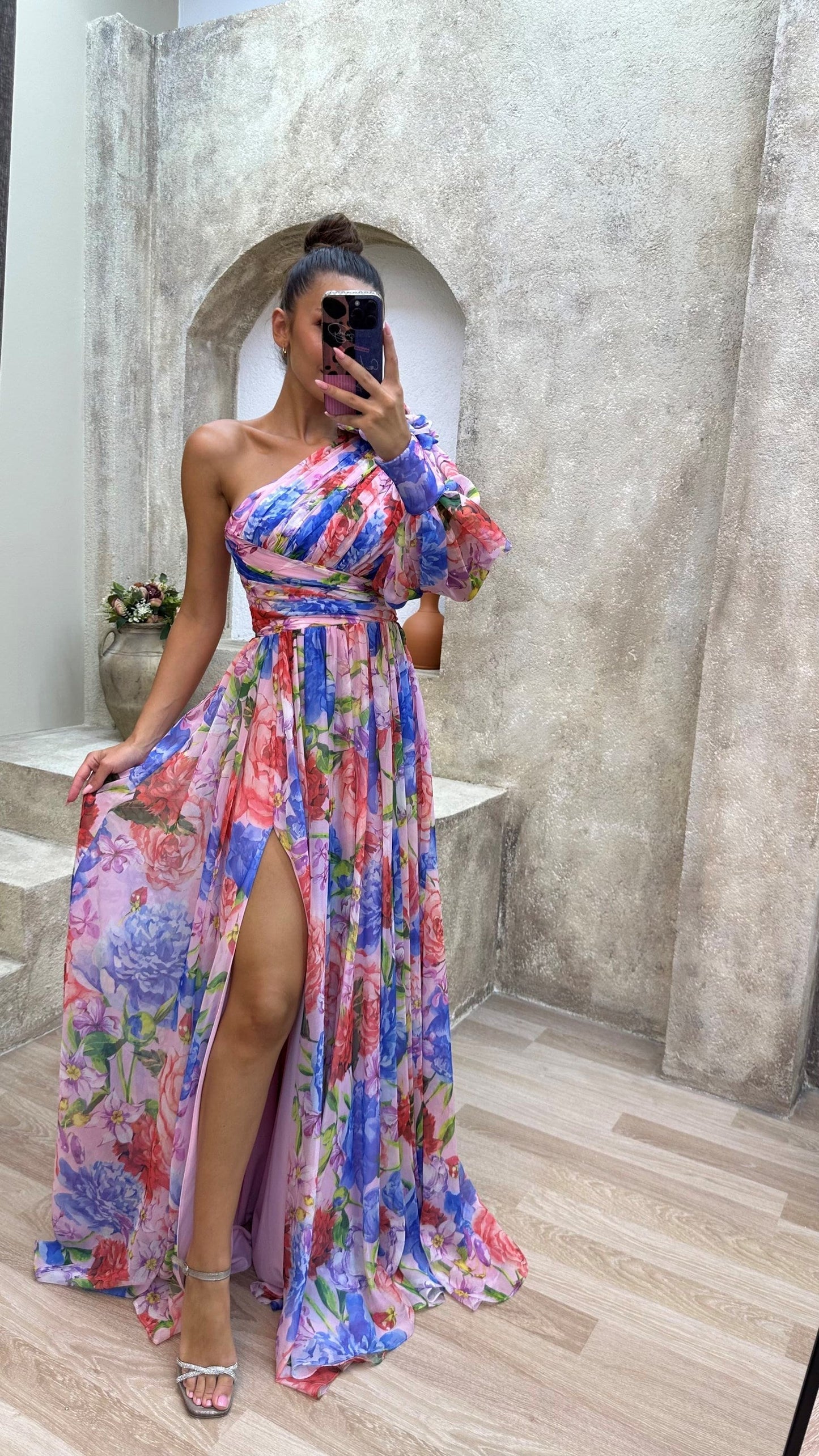 Damen Elegantes Kleid Langarm Fließend Festliches Hochzeitskleid in verschiedenen Farben