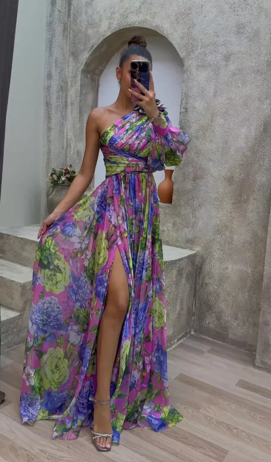 Damen Elegantes Kleid Langarm Fließend Festliches Hochzeitskleid in verschiedenen Farben
