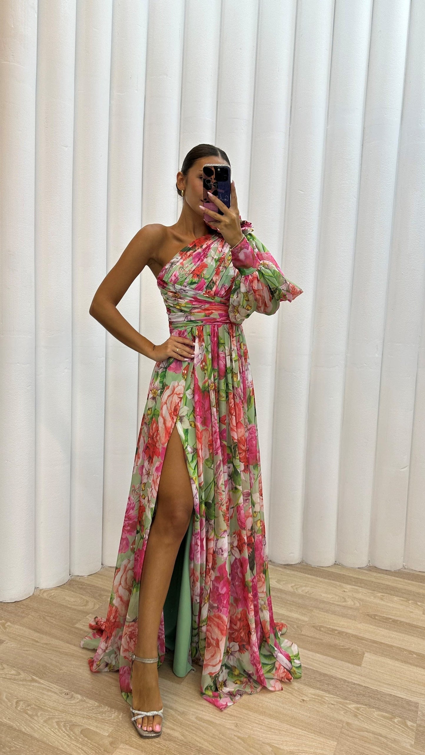 Damen Elegantes Kleid Langarm Fließend Festliches Hochzeitskleid in verschiedenen Farben