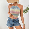 Damen Halter Crop Top mit Kabelmuster