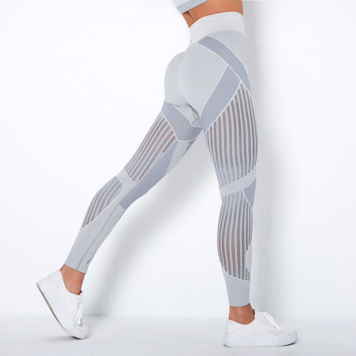 Damen High-T-Mesh-Panel-Fitness-Leggings-Schwarz