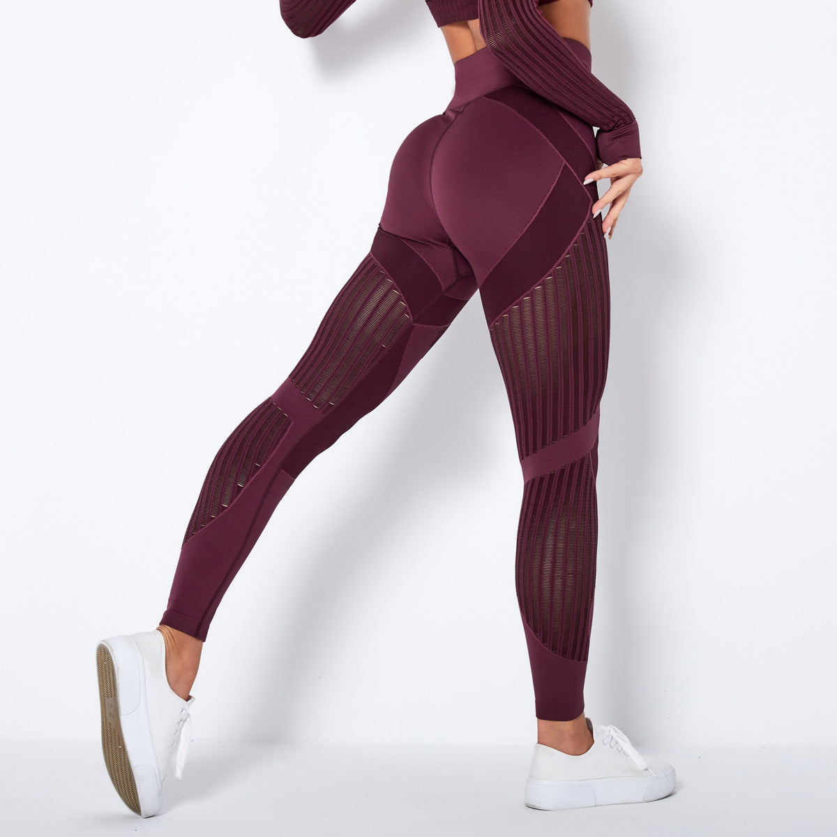 Damen High-T-Mesh-Panel-Fitness-Leggings-Schwarz