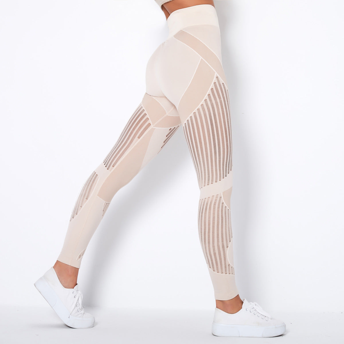 Damen High-T-Mesh-Panel-Fitness-Leggings-Schwarz