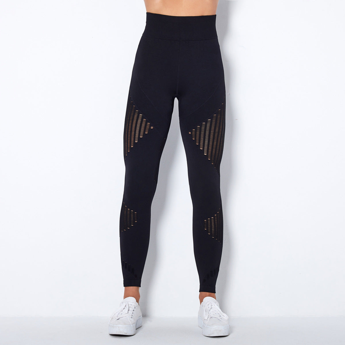 Damen High-T-Mesh-Panel-Fitness-Leggings-Schwarz
