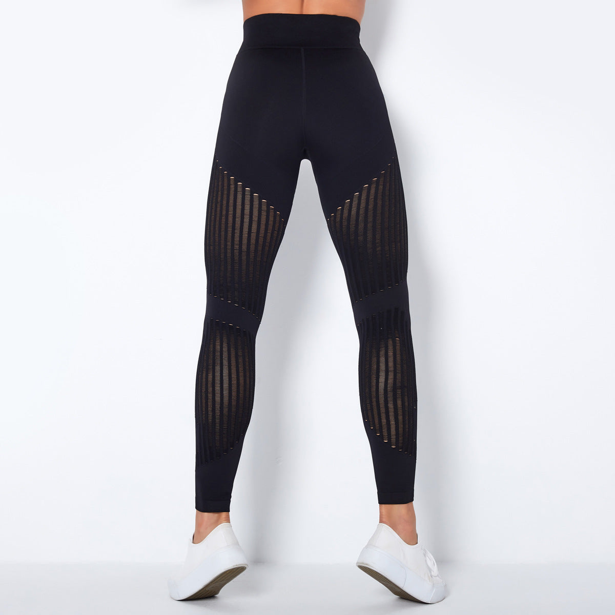Damen High-T-Mesh-Panel-Fitness-Leggings-Schwarz