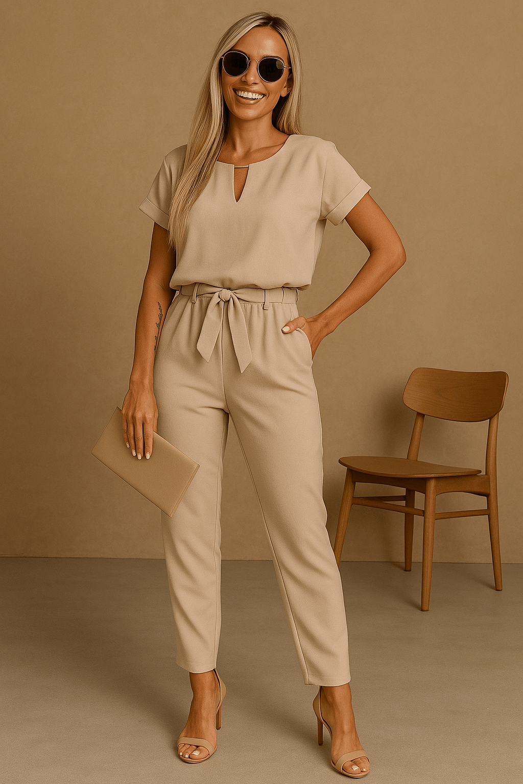 Damen Jumpsuit – Eleganter Stil mit femininem Schleifendetail
