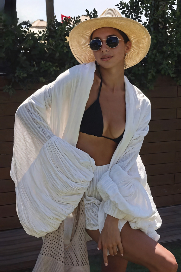 Damen Kimono-Hemd Set mit Shorts - Leicht und Elegant für Strand und Freizeit
