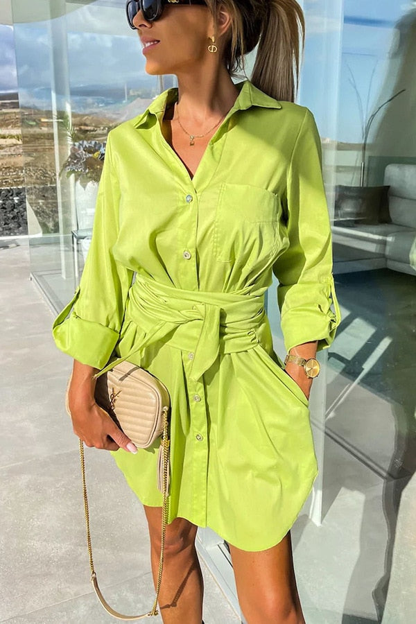 Damen Kleid – Klassischer Hemd-Stil mit modernem Taillengürtel