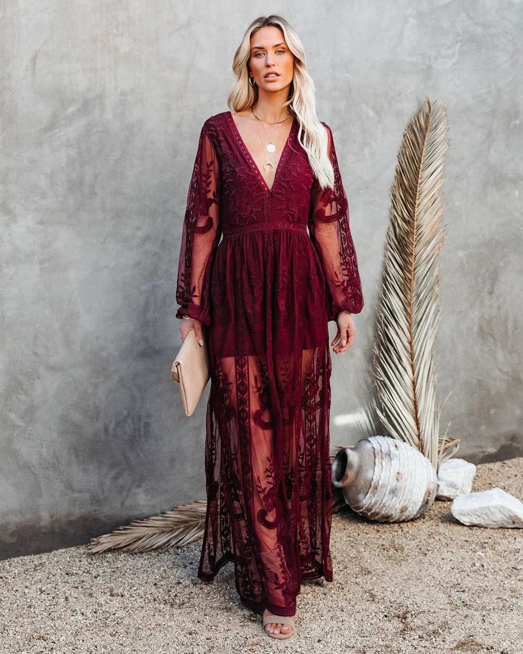 Damen Kleid – Romantischer Boho-Look in fließender Spitzenoptik
