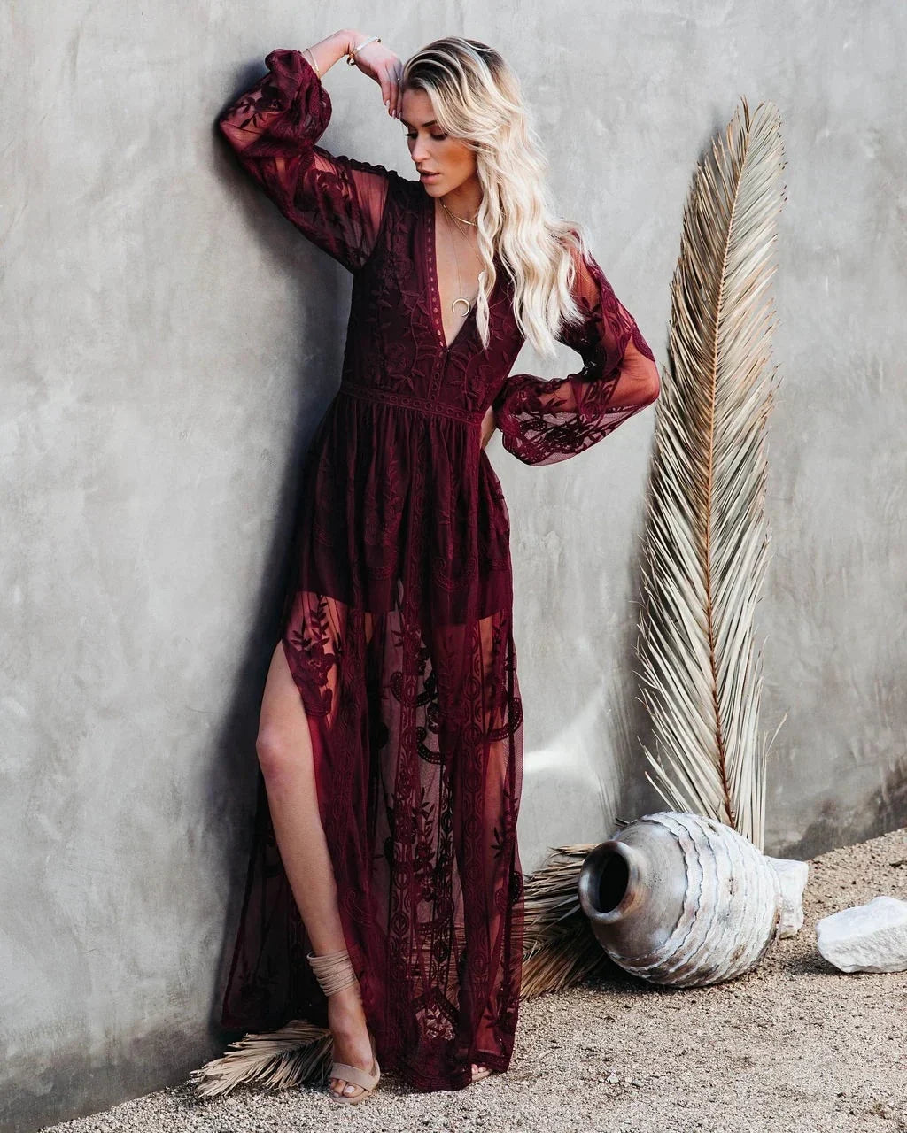 Damen Kleid – Romantischer Boho-Look in fließender Spitzenoptik