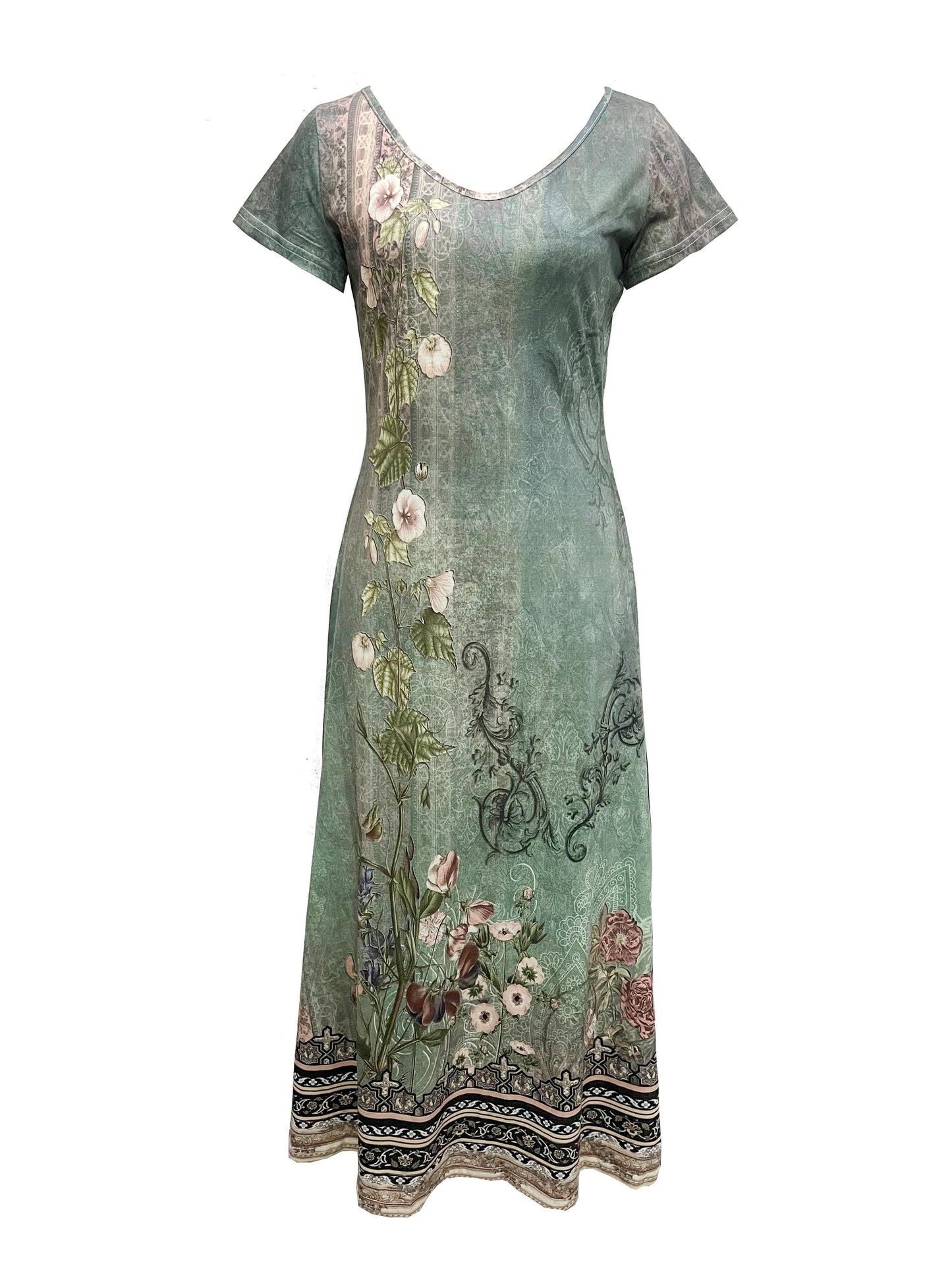 Damen Maxikleid Mit Blumenmuster V-Ausschnitt Sommer Kleid Lang Elegant für Freizeit und Abendveranstaltungen