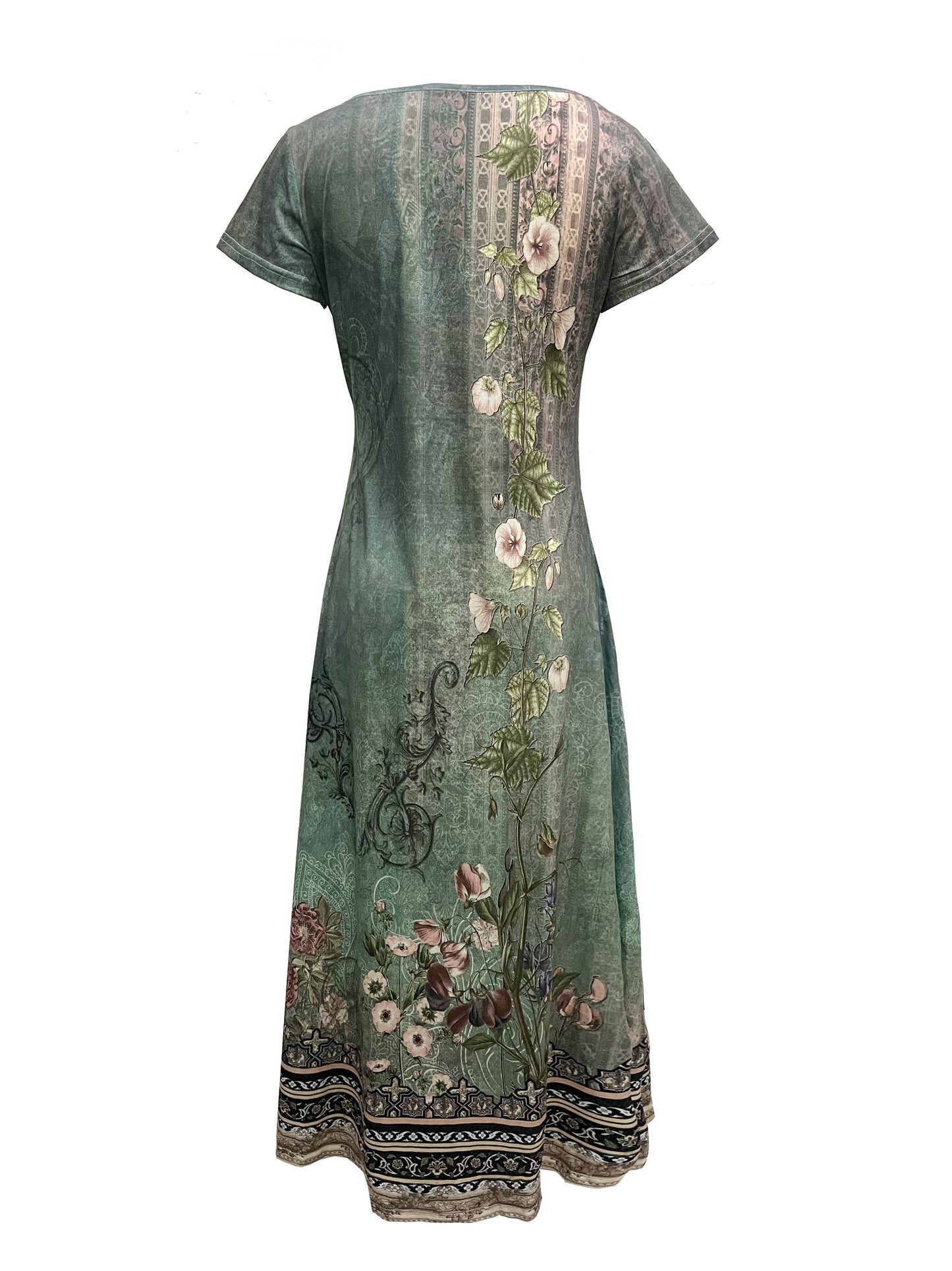 Damen Maxikleid Mit Blumenmuster V-Ausschnitt Sommer Kleid Lang Elegant für Freizeit und Abendveranstaltungen