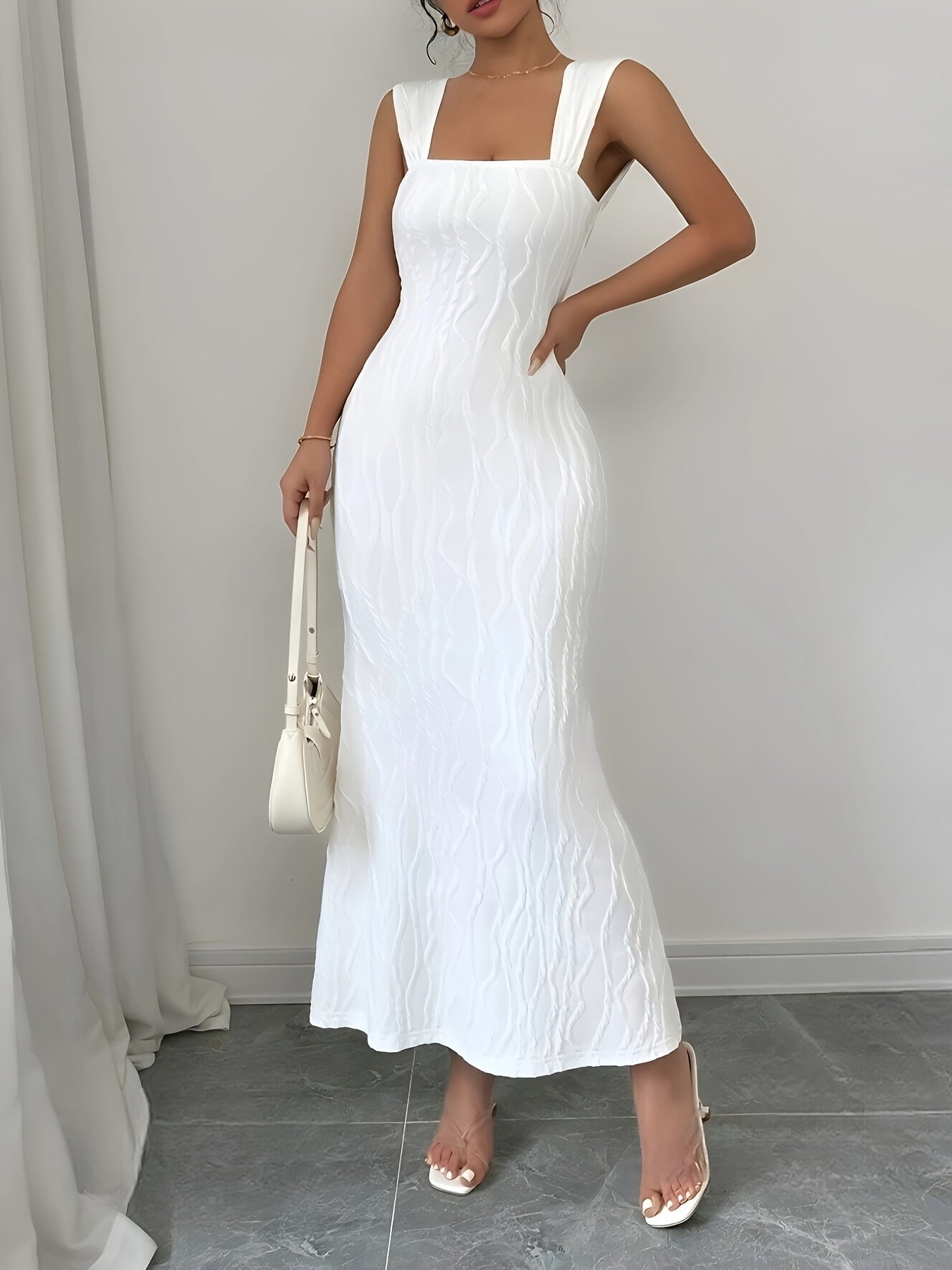 Damen Maxikleid mit quadratischem Ausschnitt und Bodycon-Stil – Zeitlose Eleganz für besondere Anlässe