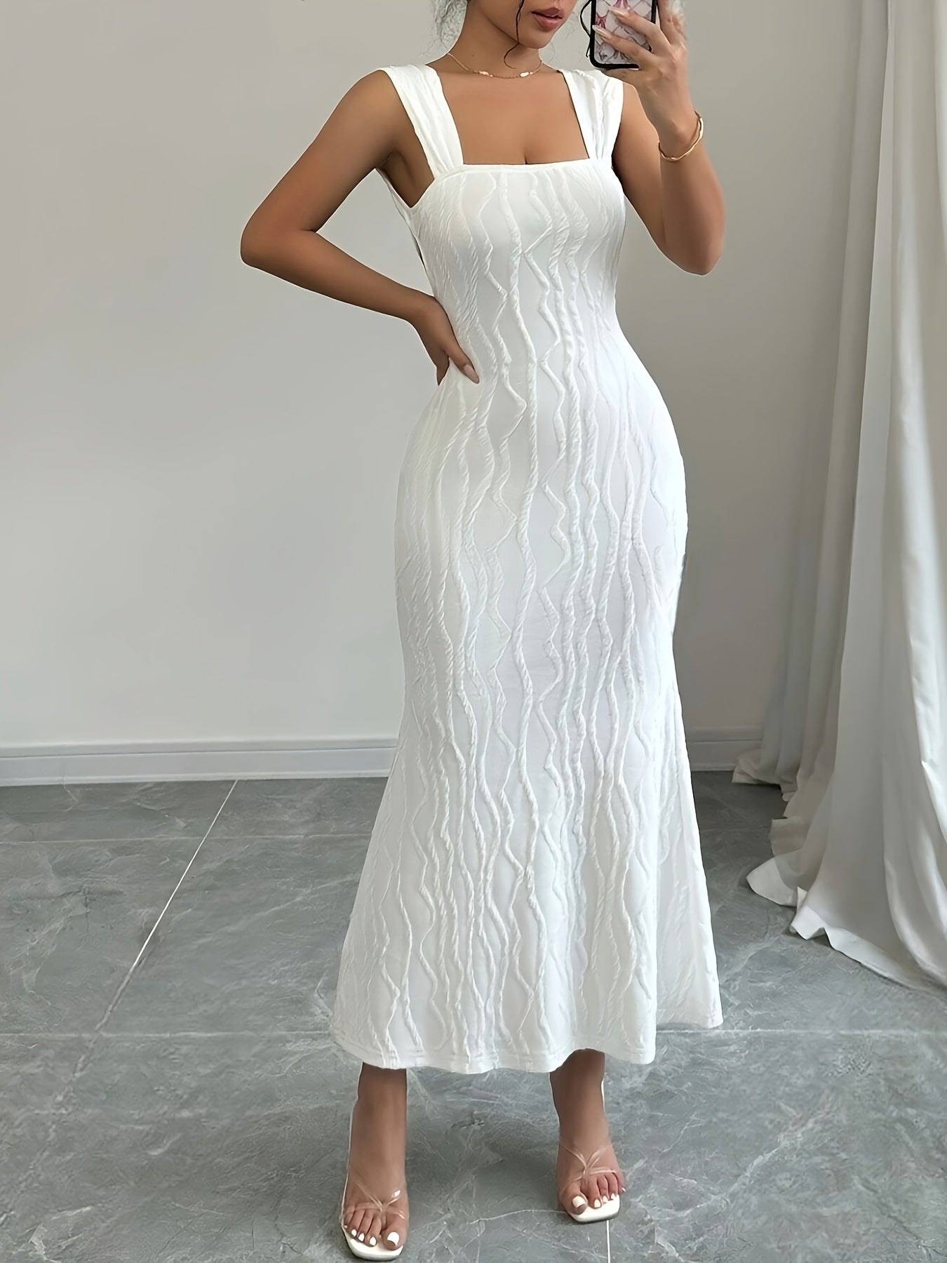 Damen Maxikleid mit quadratischem Ausschnitt und Bodycon-Stil – Zeitlose Eleganz für besondere Anlässe