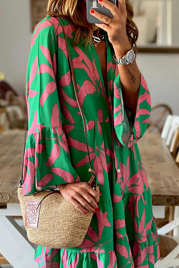 Damen Mini Kleid mit Glockenärmeln und V-Ausschnitt – Sommerkleid für Freizeit und besondere Anlässe