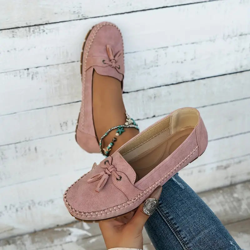 Damen Mokassins Bequemer Vintage mit Schleife, orthopädische Unterstützung, rutschfest