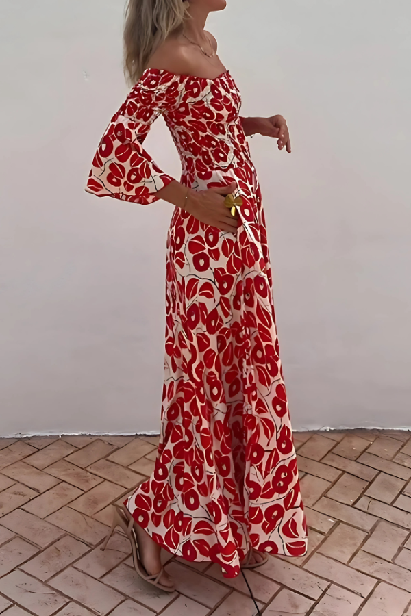 Damen Off-Shoulder A-Linie Kleid Festlich für Hochzeitsgast und besondere Anlässe