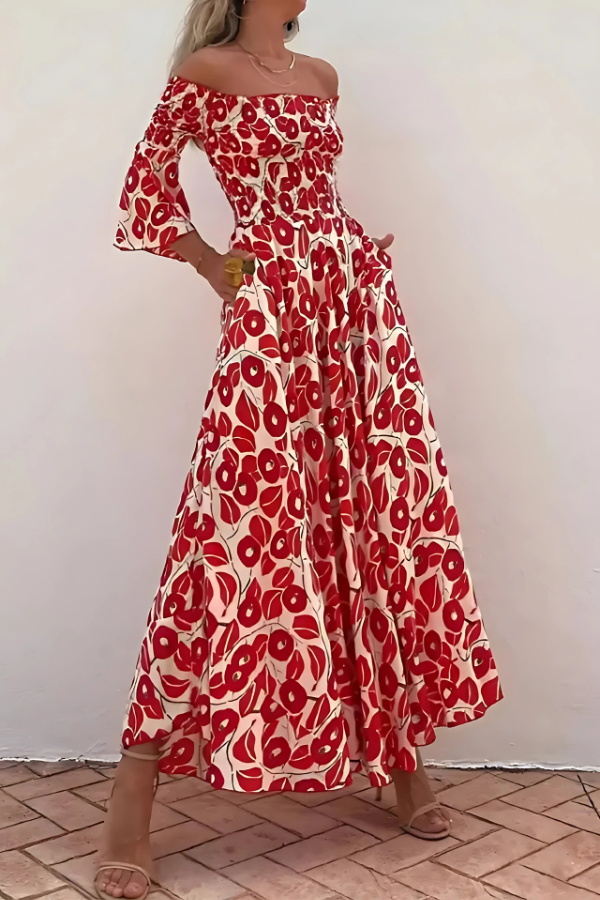Damen Off-Shoulder A-Linie Kleid Festlich für Hochzeitsgast und besondere Anlässe