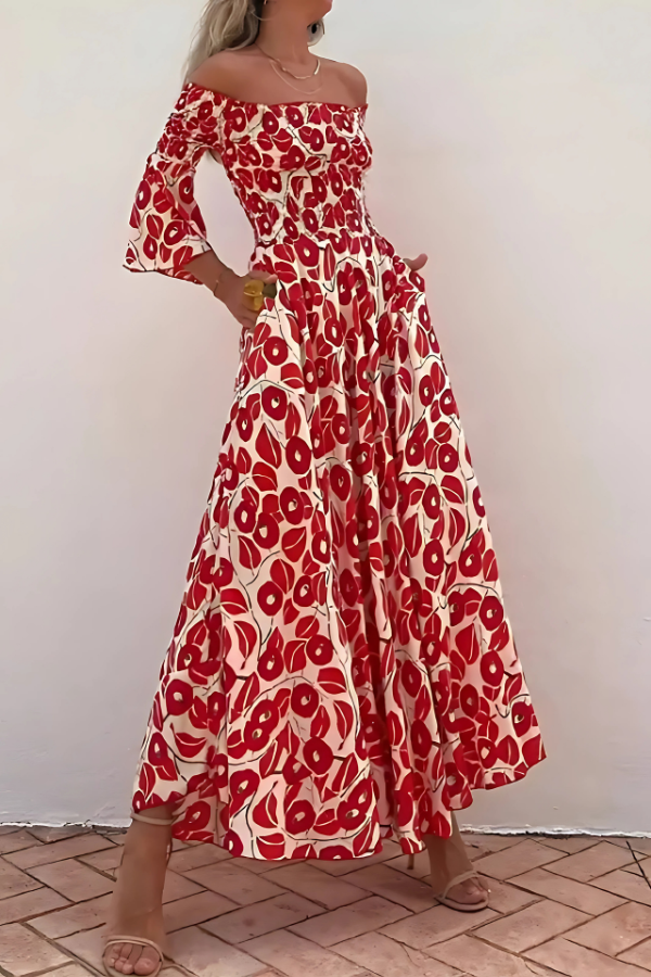 Damen Off-Shoulder A-Linie Kleid Festlich für Hochzeitsgast und besondere Anlässe