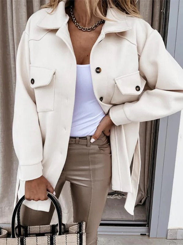 Damen Oversize Hemdjacke – Lässige Langarm Shacket mit Knöpfen