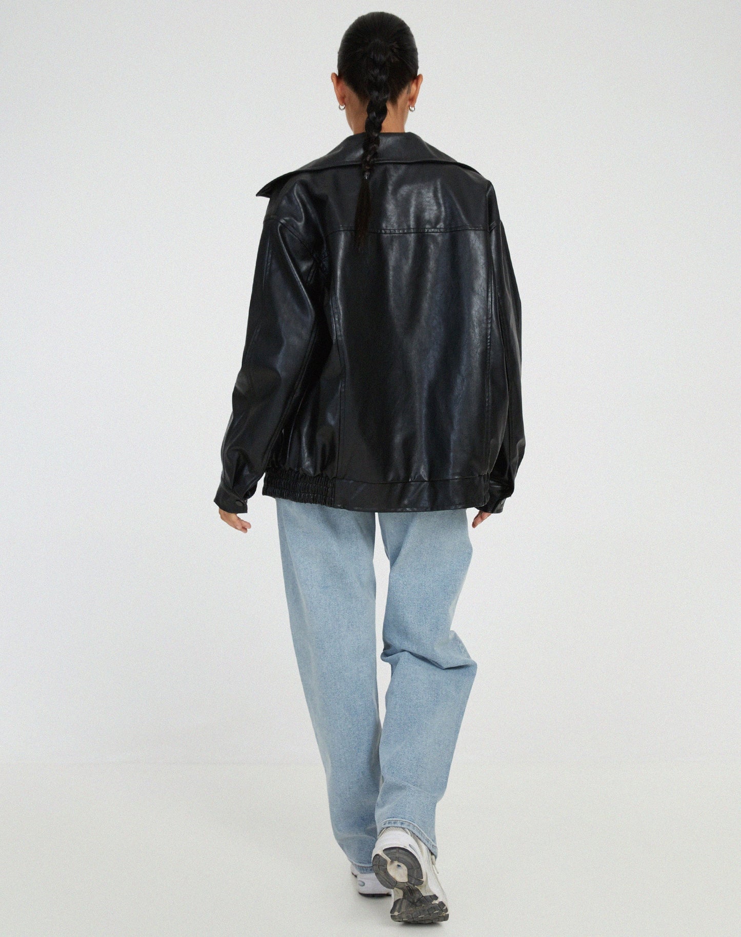 Damen Oversize Kunstlederjacke – Lässige Bomberjacke mit Reißverschluss