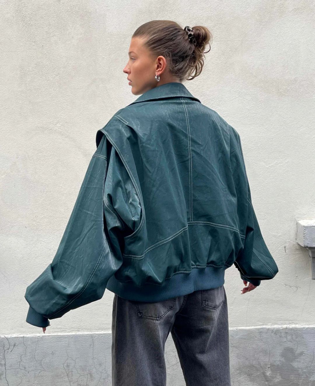 Damen Oversize-Lederjacke mit Reißverschluss – Vintage-Inspirierte Übergangsjacke