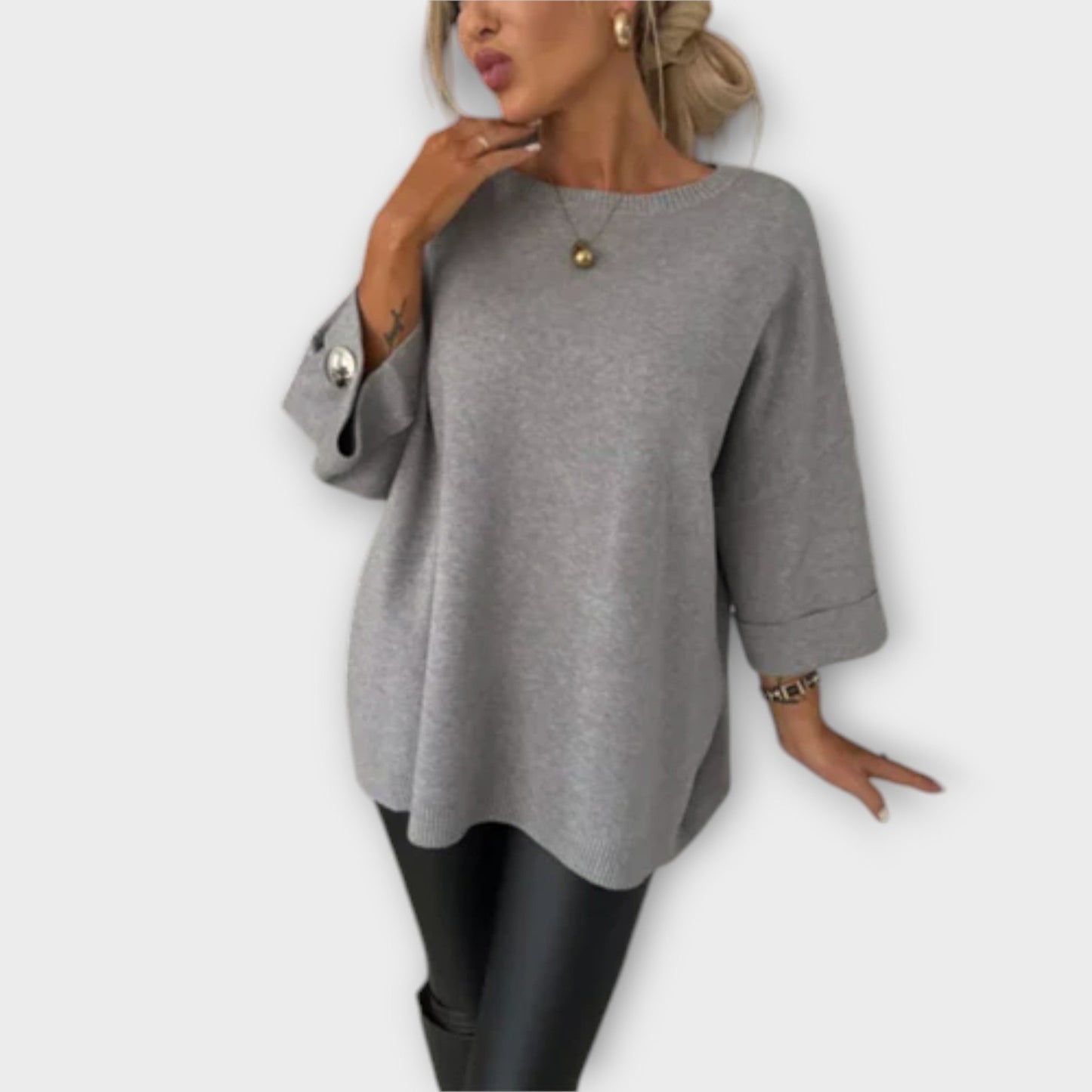 Damen Oversize Pullover mit Knöpfen – Eleganz und Komfort
