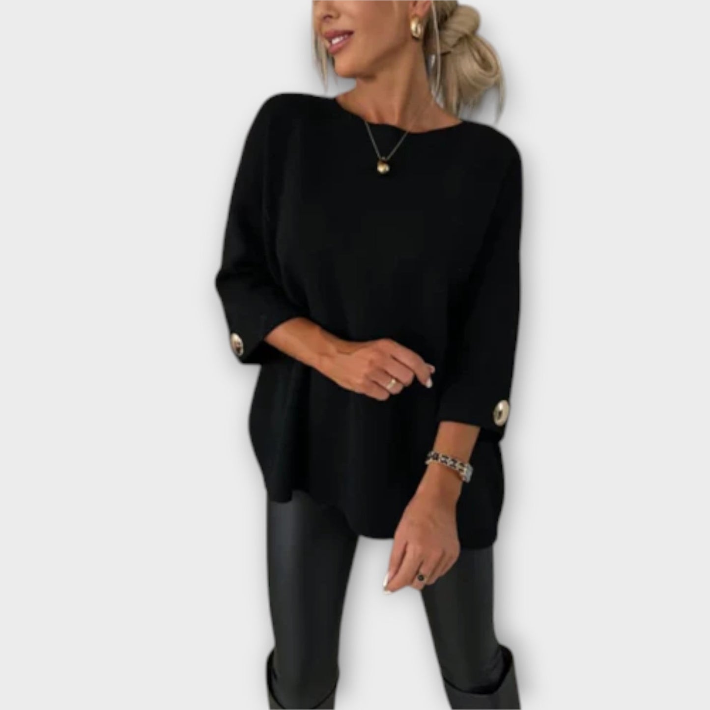 Damen Oversize Pullover mit Knöpfen – Eleganz und Komfort
