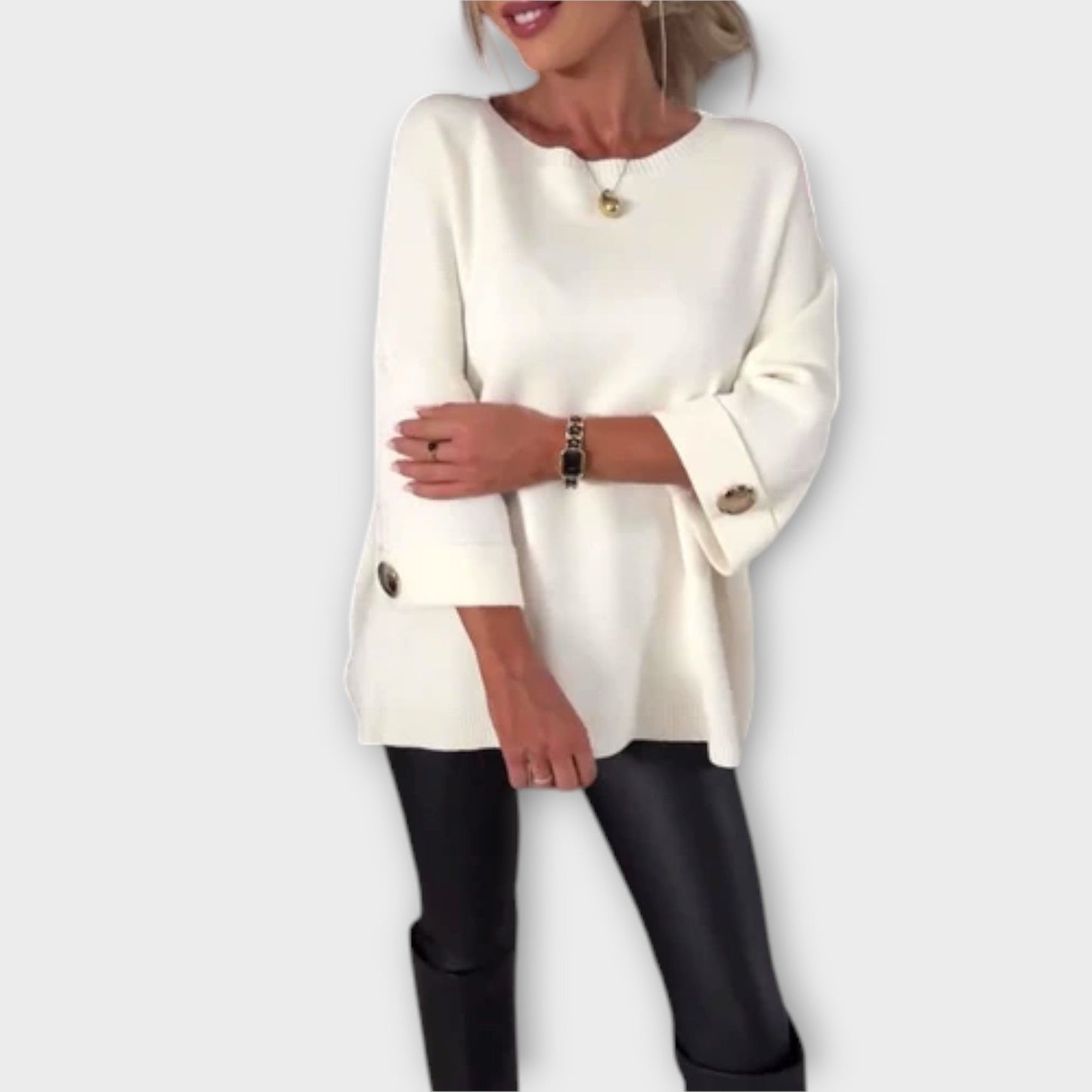Damen Oversize Pullover mit Knöpfen – Eleganz und Komfort
