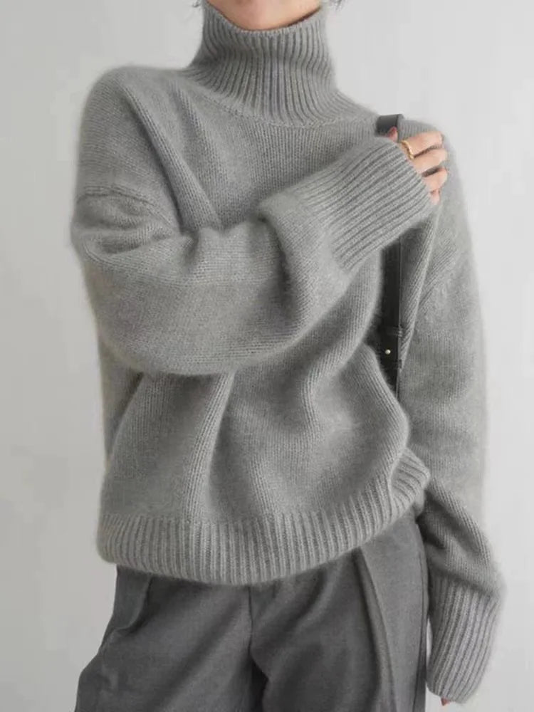 Damen Oversize-Rollkragenpullover – Weicher Strickpullover für Herbst und Winter1