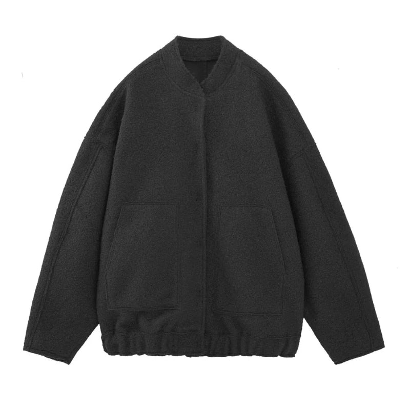 Damen Oversize-Wolljacke ohne Kragen – Minimalistische Übergangsjacke