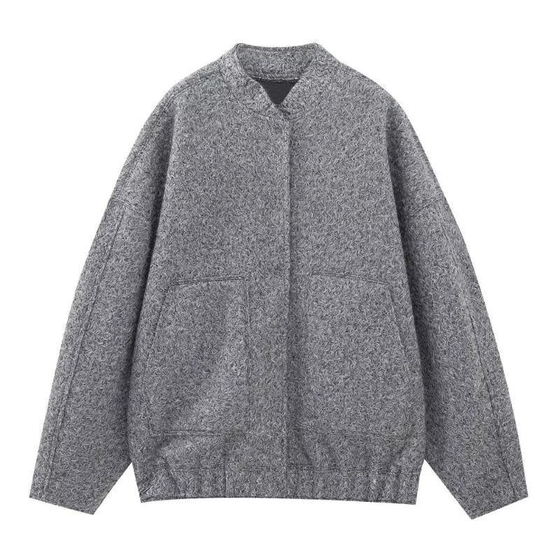Damen Oversize-Wolljacke ohne Kragen – Minimalistische Übergangsjacke