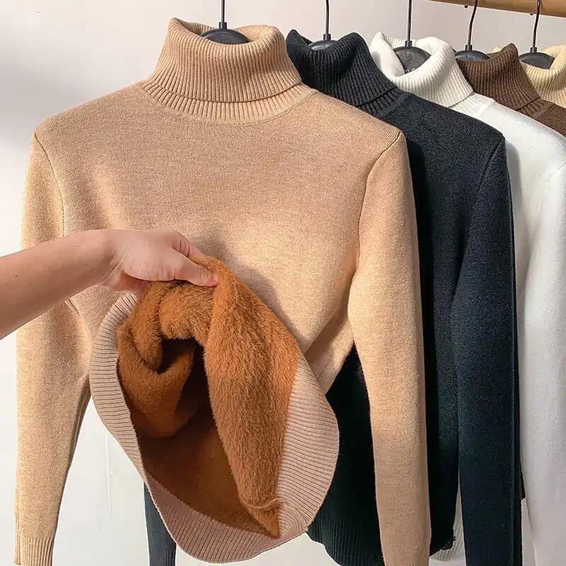 Damen Rollkragenpullover mit Fleece-Futter – Warm und Elegant1