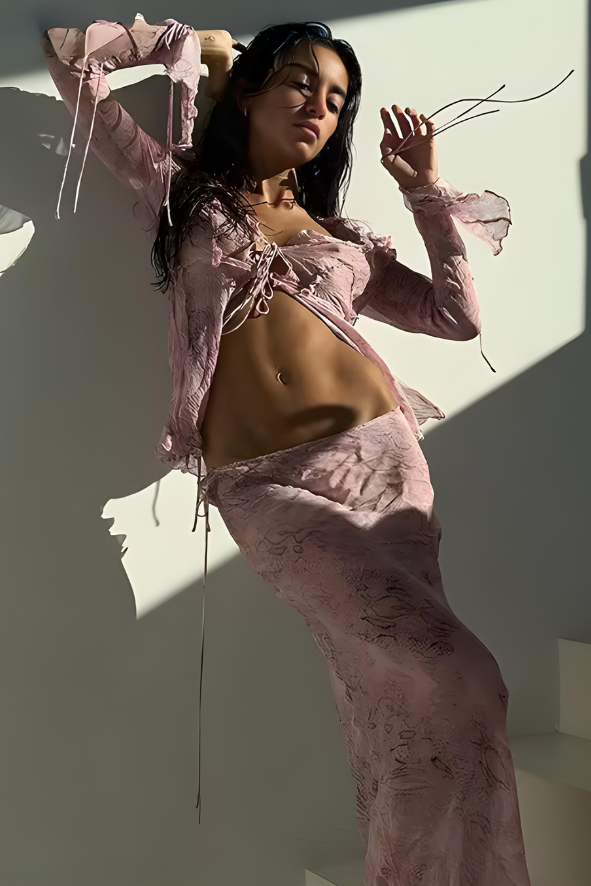 Damen Set aus Cropped Top und Maxi-Rock, Hoch tailliert, Fließender Stoff, Sommerlook, Lässiger Stil