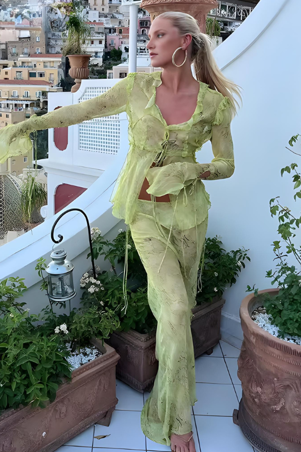 Damen Set aus Cropped Top und Maxi-Rock, Hoch tailliert, Fließender Stoff, Sommerlook, Lässiger Stil