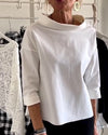 Damen-Shirt mit elegantem U-Boot-Ausschnitt und 3/4-Ärmeln – Stilvoll und vielseitig für jeden Anlass