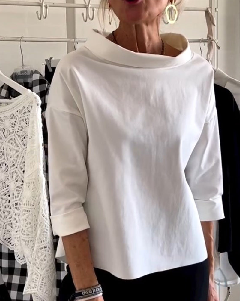Damen-Shirt mit elegantem U-Boot-Ausschnitt und 3/4-Ärmeln – Stilvoll und vielseitig für jeden Anlass