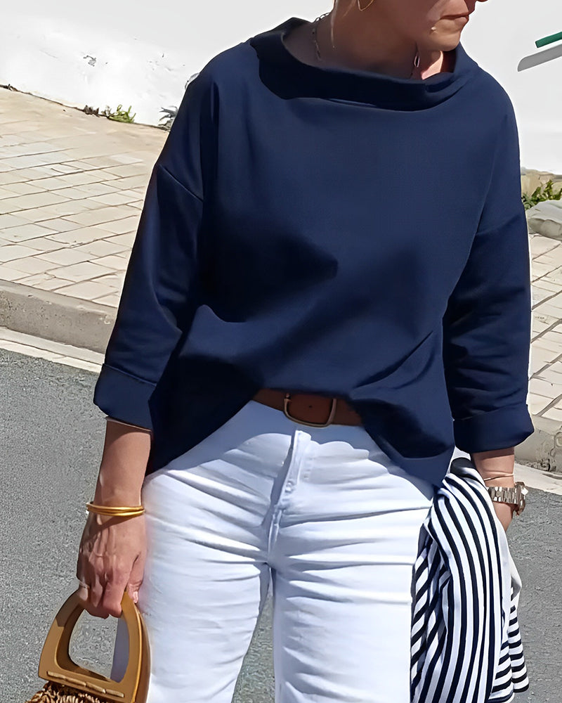 Damen-Shirt mit elegantem U-Boot-Ausschnitt und 3/4-Ärmeln – Stilvoll und vielseitig für jeden Anlass7
