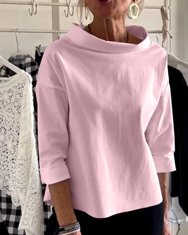 Damen-Shirt mit elegantem U-Boot-Ausschnitt und 3/4-Ärmeln – Stilvoll und vielseitig für jeden Anlass3