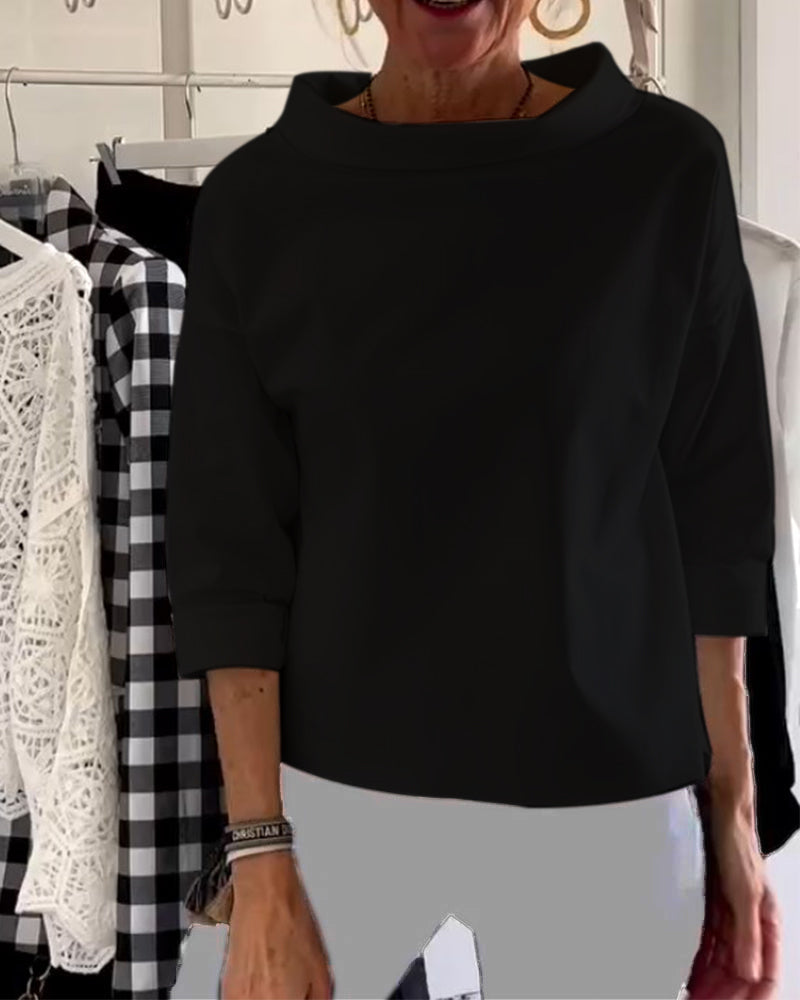 Damen-Shirt mit elegantem U-Boot-Ausschnitt und 3/4-Ärmeln – Stilvoll und vielseitig für jeden Anlass2