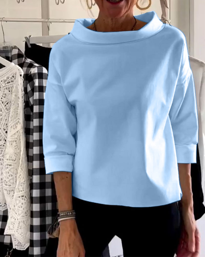 Damen-Shirt mit elegantem U-Boot-Ausschnitt und 3/4-Ärmeln – Stilvoll und vielseitig für jeden Anlass1