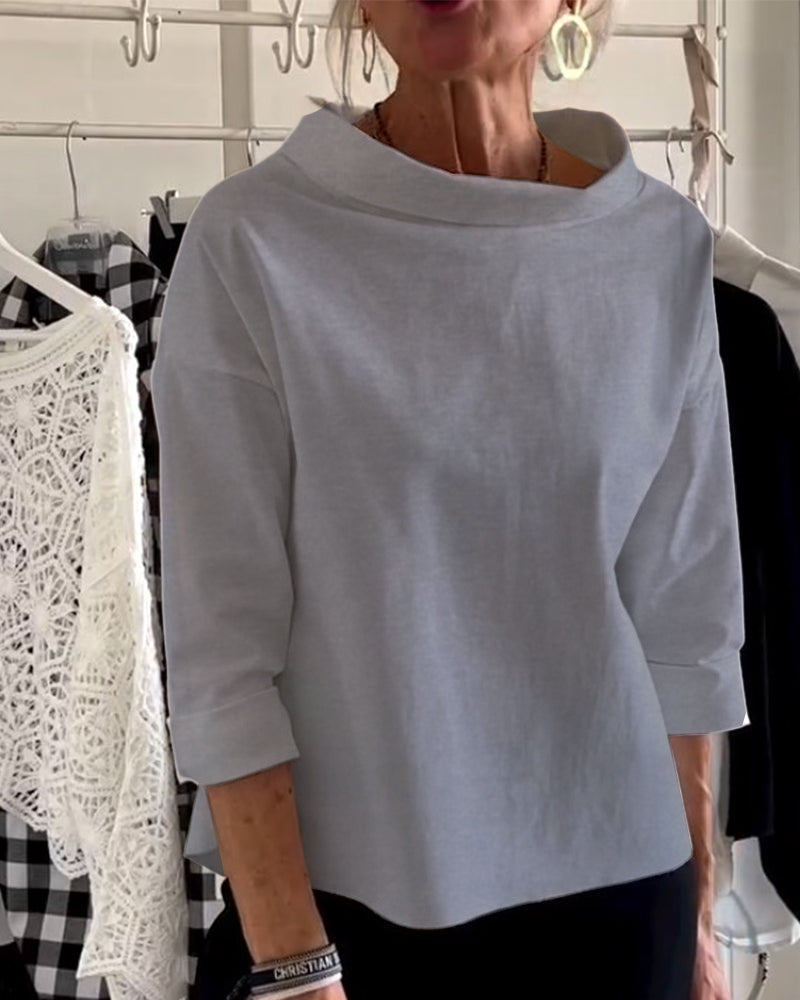 Damen-Shirt mit elegantem U-Boot-Ausschnitt und 3/4-Ärmeln – Stilvoll und vielseitig für jeden Anlass4