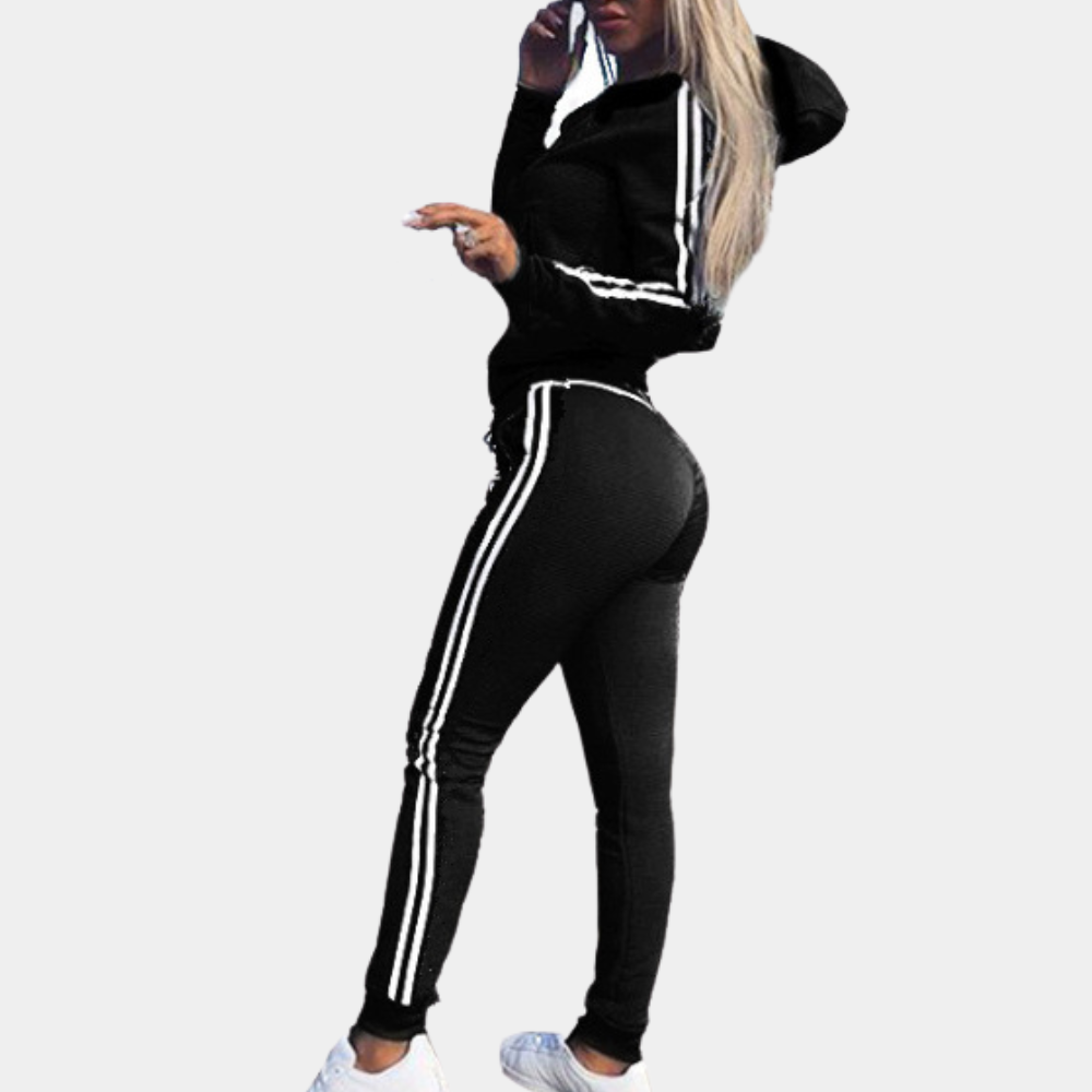 Damen-Sportanzug mit Kapuze und Streifen – Stylisches und bequemes Set für Freizeit und Training2