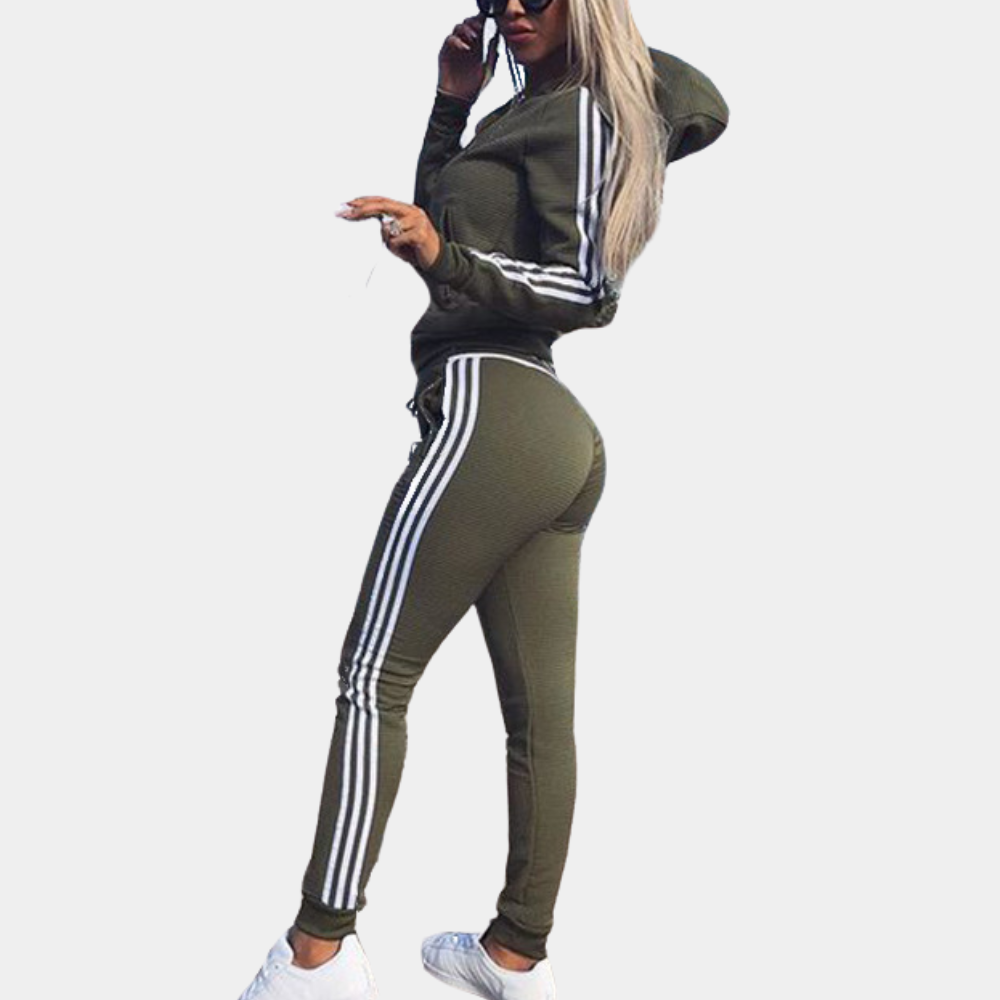 Damen-Sportanzug mit Kapuze und Streifen – Stylisches und bequemes Set für Freizeit und Training3