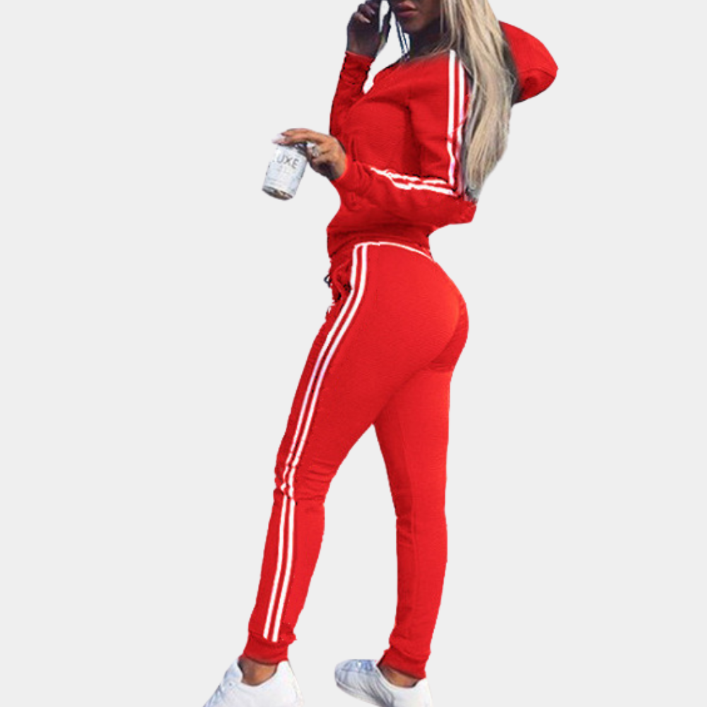 Damen-Sportanzug mit Kapuze und Streifen – Stylisches und bequemes Set für Freizeit und Training4