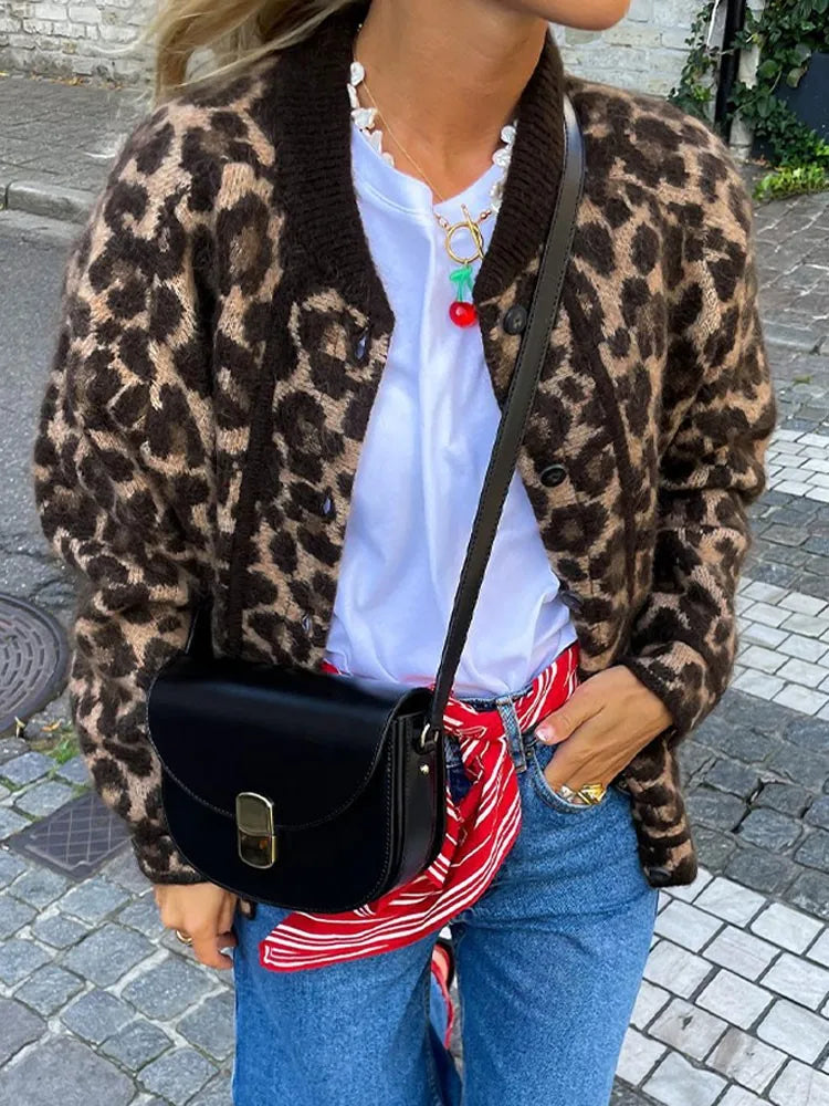 Damen Strick-Cardigan mit Leopardenmuster