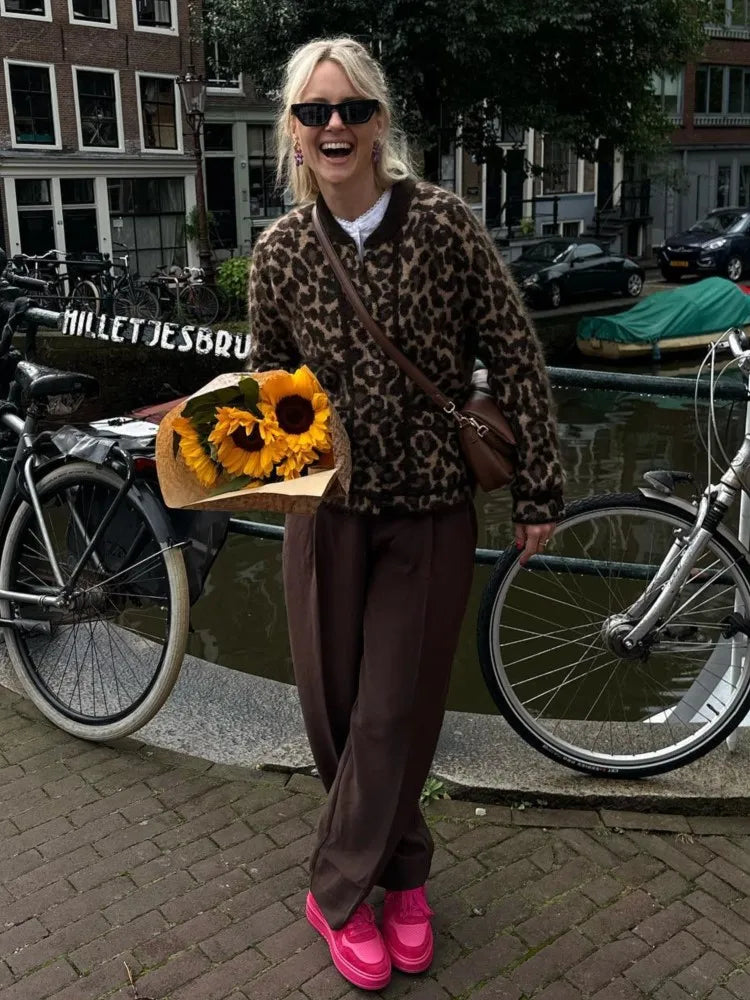 Damen Strick-Cardigan mit Leopardenmuster