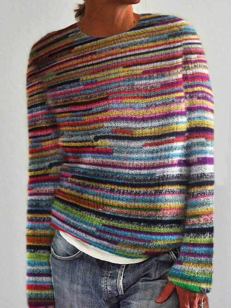 Damen-Strickpullover mit bunten Streifen – Lebendiger und gemütlicher Look für jeden Tag1
