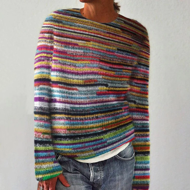 Damen-Strickpullover mit bunten Streifen – Lebendiger und gemütlicher Look für jeden Tag
